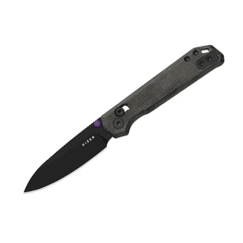 Kizer Begleiter 2.9 Folding Knife Black Norplex UltreX™ Micarta Handle BD1N Drop Point Plain Edge Black PVD Finish V3458.2CDA1
