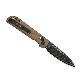 Kizer Begleiter 2.9 Folding Knife Brown Norplex UltreX™ Micarta Handle Damascus Drop Point Plain Edge Acid Wash Finish V3458.2CDA2