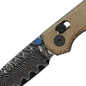 Kizer Begleiter 2.9 Folding Knife Brown Norplex UltreX™ Micarta Handle Damascus Drop Point Plain Edge Acid Wash Finish V3458.2CDA2