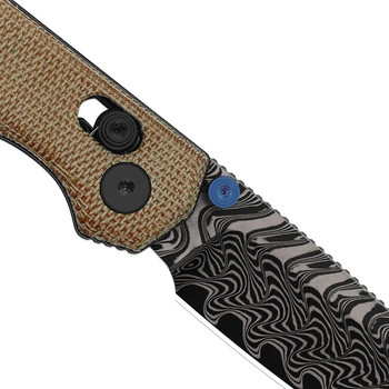 Kizer Begleiter 2.9 Folding Knife Brown Norplex UltreX™ Micarta Handle Damascus Drop Point Plain Edge Acid Wash Finish V3458.2CDA2