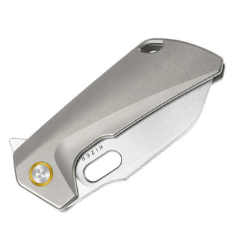 Kizer Takahe Folding Knife Gray Titanium Handle S35VN Sheepsfoot Plain Edge Stonewash Finish Ki3701A1