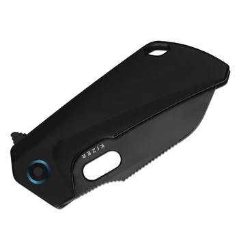 Kizer Takahe Folding Knife Black Titanium Handle S35VN Sheepsfoot Plain Edge Matte DLC Ultra Finish Ki3701A2