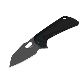 Kizer Takahe Folding Knife Black Titanium Handle S35VN Sheepsfoot Plain Edge Matte DLC Ultra Finish Ki3701A2