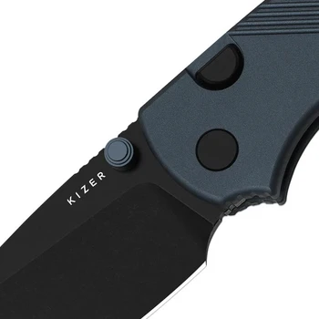 Kizer Glaux Folding Knife Ink Blue Aluminum Handle 14C28N Drop Point Plain Edge Black PVD/Stonewash Finish V3801A3