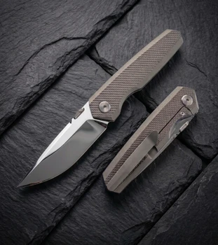 (Pre-Order Arrives in August) Vanguard Bastion Folding Knife Gray Titanium Handle Semi Mirror Vanax Blade
