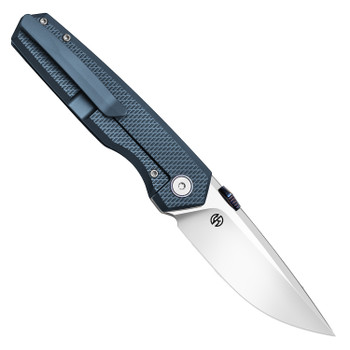 Vanguard Jaeger Folding Knife Blue Titanium Handle Satin Vanax Blade
