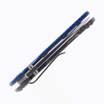 Hinderer Knives XM-18 3.5" Spanto Folding Knife Blue G10 Working Finish Titanium Handle Stonewashed Magnacut Blade