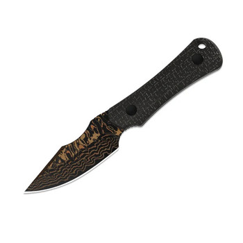 Kizer Bone Fixed Blade Knife Black Micarta Handle Copper Damascus Drop Point Plain Edge Acid Wash Finish 1122A2
