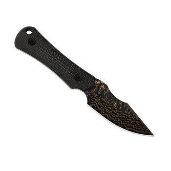 Kizer Bone Fixed Blade Knife Black Micarta Handle Copper Damascus Drop Point Plain Edge Acid Wash Finish 1122A2
