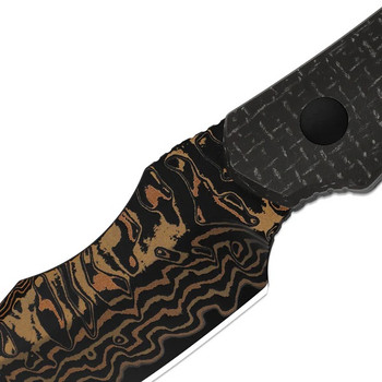 Kizer Bone Fixed Blade Knife Black Micarta Handle Copper Damascus Drop Point Plain Edge Acid Wash Finish 1122A2