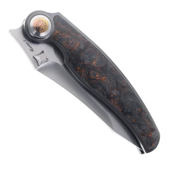 Rike Hunter Folding Knife Titanium & Orange Carbon Fiber Handle S90V Blade