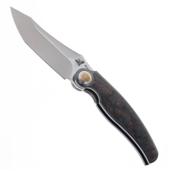 Rike Hunter Folding Knife Titanium & Orange Carbon Fiber Handle S90V Blade