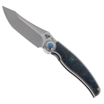 Rike Hunter Folding Knife Titanium & Blue/Green Carbon Fiber Handle S90V Blade