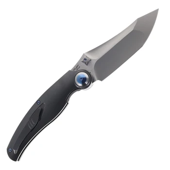 Rike Hunter Folding Knife Dark Grey Titanium & Blue/Green Carbon Fiber Handle S90V Blade