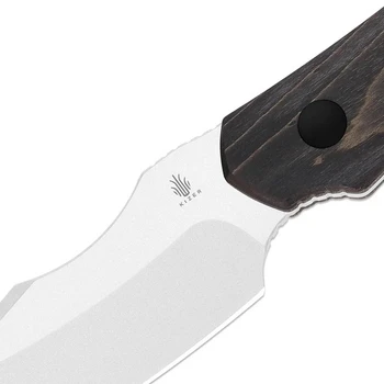 Kizer Bone Fixed Blade Knife Black Stabilized Wood Handle AEB-L Drop Point Plain Edge Stonewash Finish 1122A4