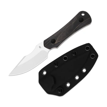 Kizer Bone Fixed Blade Knife Black Stabilized Wood Handle AEB-L Drop Point Plain Edge Stonewash Finish 1122A4