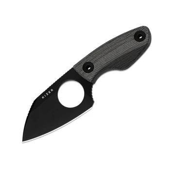 Kizer Nightjar Fixed Blade Knife Black Norplex UltreX™ Micarta Handle AUS-10 Plain Edge Black PVD/Stonewash Finish 1114A1