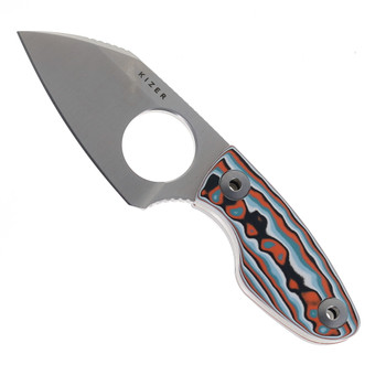 Kizer Nightjar Fixed Blade Knife Multicolor Vortex Pattern Micarta Handle AUS-10 Sheepsfoot Plain Edge Satin Finish 1114A3