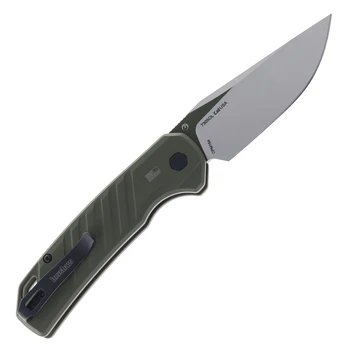 Kershaw Launch 23 Button Lock Automatic Knife Olive Anodized Aluminum Handle Two-Tone Finish CPM-154 Trailing Point Blade 7305OL