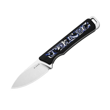 Kizer Whiskey Jack Fixed Blade Knife Black/Blue/White G10/Vortex Pattern Micarta Handle AEB-L Drop Point Plain Edge Satin Finish 1108A6