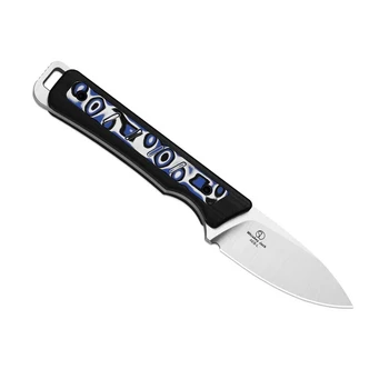 Kizer Whiskey Jack Fixed Blade Knife Black/Blue/White G10/Vortex Pattern Micarta Handle AEB-L Drop Point Plain Edge Satin Finish 1108A6