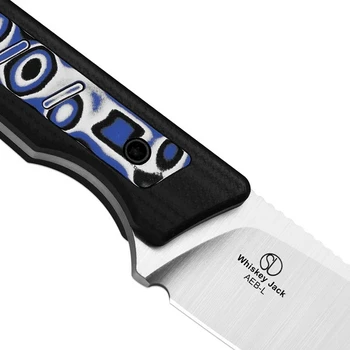 Kizer Whiskey Jack Fixed Blade Knife Black/Blue/White G10/Vortex Pattern Micarta Handle AEB-L Drop Point Plain Edge Satin Finish 1108A6