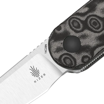 Kizer Mini Bay Folding Knife Gray Vortex Pattern Micarta Handle 14C28N Drop Point Plain Edge Satin Finish V2583A6