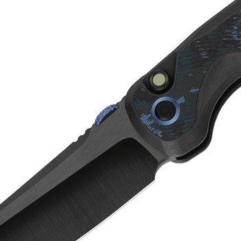 Kizer Mithri Folding Knife Black/Blue Titanium FatCarbon Handle M390 Tanto Plain Edge Hand Brushed DLC Ultra Finish ZX-FK08A2