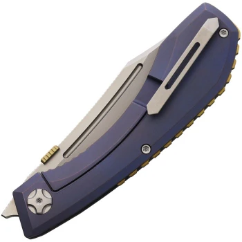 North Mountain Blade Redeemer Folding Knife Purple Titanium Handle M390 Reverse Tanto Plain Edge Satin Finish 2601PR