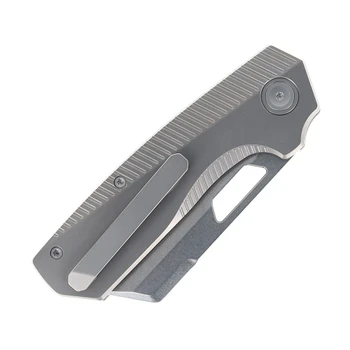 Vosteed Nip-L Folding Knife Gray Titanium Handle Elmax Modified Sheepsfoot Plain Edge Stonewash Finish A4201