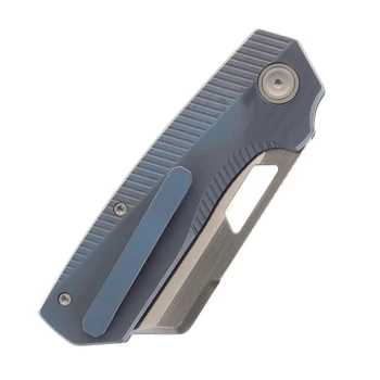 Vosteed Nip-L Folding Knife Blue Titanium Handle Elmax Modified Sheepsfoot Plain Edge Satin/Brushed Finish A4202