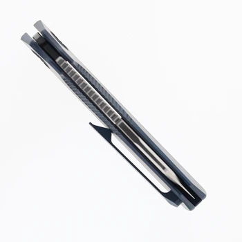 Vosteed Nip-L Folding Knife Blue Titanium Handle Elmax Modified Sheepsfoot Plain Edge Satin/Brushed Finish A4202