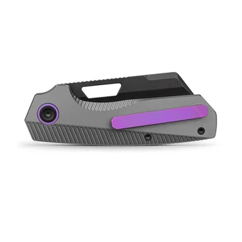 Vosteed Nip-L Folding Knife Dim Gray Titanium Handle Elmax Modified Sheepsfoot Plain Edge Black Stonewash Finish A4203