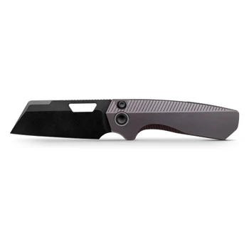 Vosteed Nip-L Folding Knife Dark Reddish Purple Titanium Handle Elmax Modified Sheepsfoot Plain Edge Black Stonewash Finish A4204