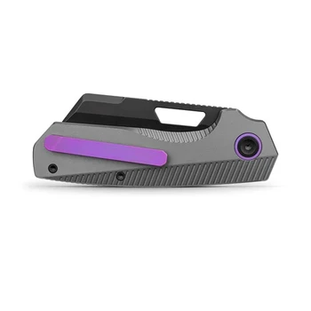 Vosteed Nip-L Left Carry Folding Knife Dim Gray Titanium Handle Elmax Modified Sheepsfoot Plain Edge Black Stonewash Finish A4206