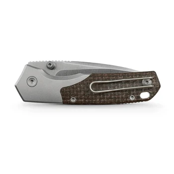 Vosteed Psyop Folding Knife Brown GID Micarta Handle S35VN Drop Point Plain Edge Satin Finish A2238