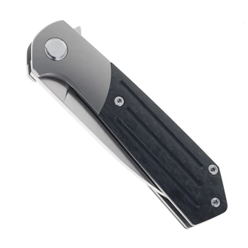 TwoSun Folding Knife Black Titanium Carbon Fiber Handle M390 Stonewash Blade Plain Edge TS223