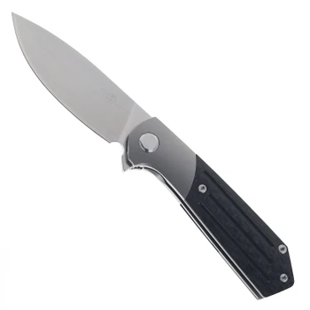 TwoSun Folding Knife Black Titanium Carbon Fiber Handle M390 Stonewash Blade Plain Edge TS223