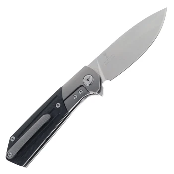 TwoSun Folding Knife Black Titanium Carbon Fiber Handle M390 Stonewash Blade Plain Edge TS223
