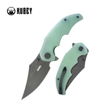 Kubey Ceto Folding Knife Jade G10 Handle 14C28N Clip Point Plain Edge Blackwash Finish KU181F