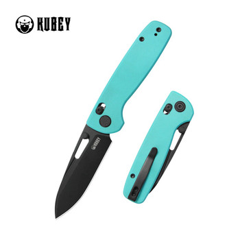 Kubey Bluff Folding Knife Blue G10 Handle 14C28N Drop Point Plain Edge Blackwash Finish KU248I