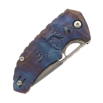 Midgards Nordri Ice Viking Folding Knife Blue/Purple Viking Texture Handle N690 Drop Point Plain Edge Stonewash Finish MM-NDRI-ICE-FLD