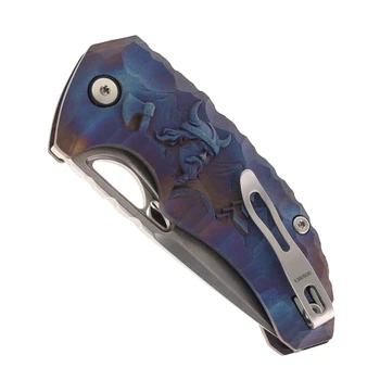 Midgards Nordri Ice Viking Folding Knife Blue/Purple Viking Texture Handle N690 Drop Point Plain Edge Stonewash Finish MM-NDRI-ICE-FLD