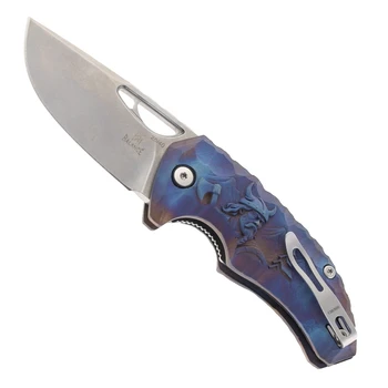 Midgards Nordri Ice Viking Folding Knife Blue/Purple Viking Texture Handle N690 Drop Point Plain Edge Stonewash Finish MM-NDRI-ICE-FLD