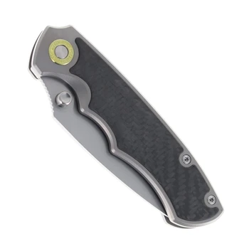 TwoSun Folding Knife Black Titanium/Carbon Fiber Handle YJ01-V1 Drop Point Plain Edge TS585-YJ01-V1