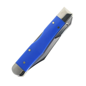 Case XX Cheetah Folding Knife Royal Blue Smooth Synthetic Handle Tru-Sharp Clip Point Plain Edge Mirror Polish Finish 16406