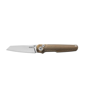 MKM Miura Button Lock Folding Knife Solid Bronze Titanium Handle M390 Sheepsfoot Plain Edge Satin Finish MK-MI-TBR