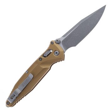 Microtech Socom Delta Ram-Lok Folding Knife Tan Aluminum Handle Apocalyptic M390MK Spearpoint Blade 159RL-10APTA