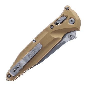 Microtech Socom Delta Ram-Lok Folding Knife Tan Aluminum Handle Apocalyptic M390MK Spearpoint Blade 159RL-10APTA