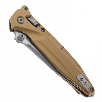 Microtech Socom Delta Ram-Lok Folding Knife Tan Aluminum Handle Apocalyptic M390MK Spearpoint Blade 159RL-10APTA